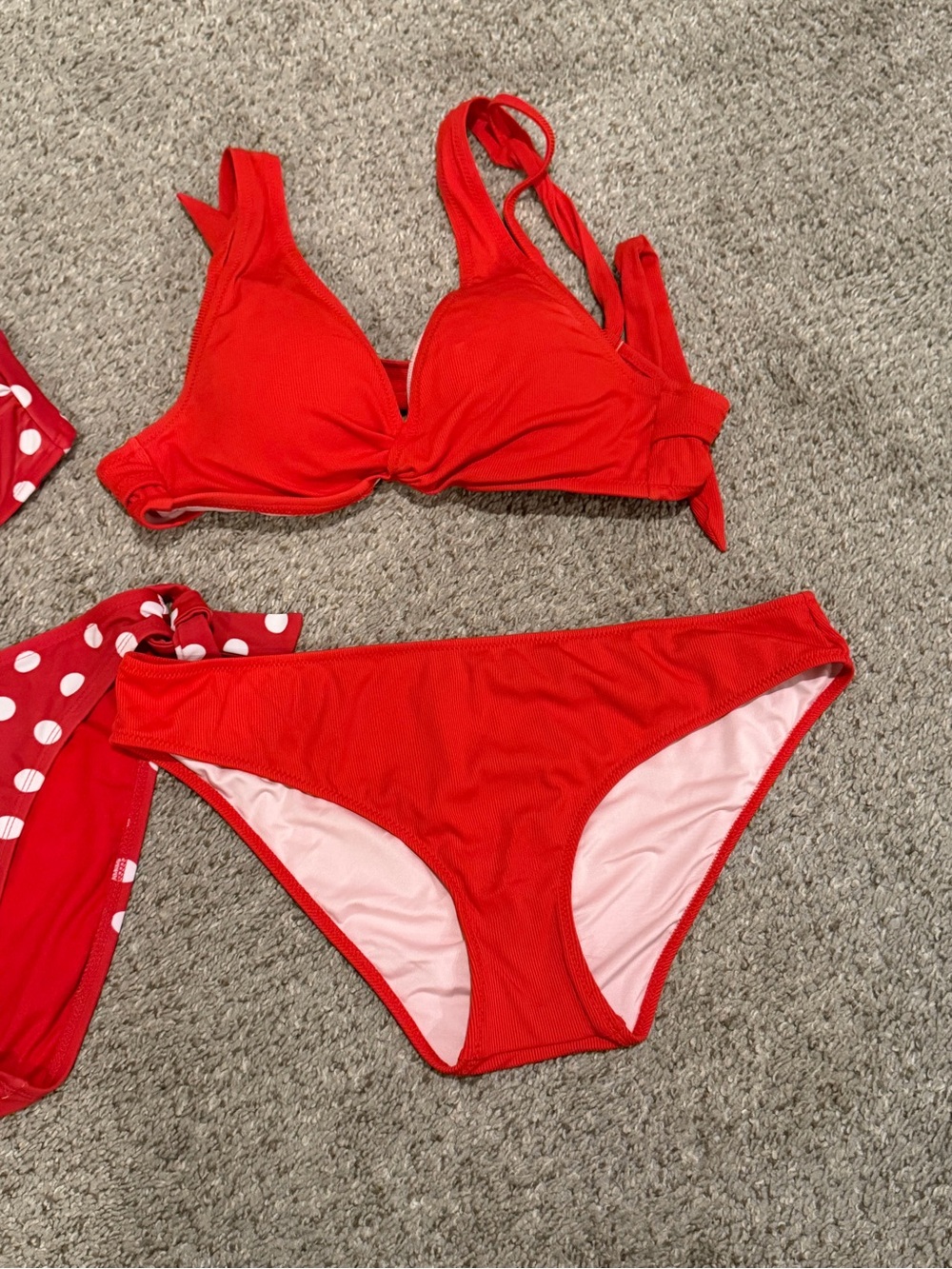 Red Polka Dot & Solid Red Bikini Set - Picture 3 of 4